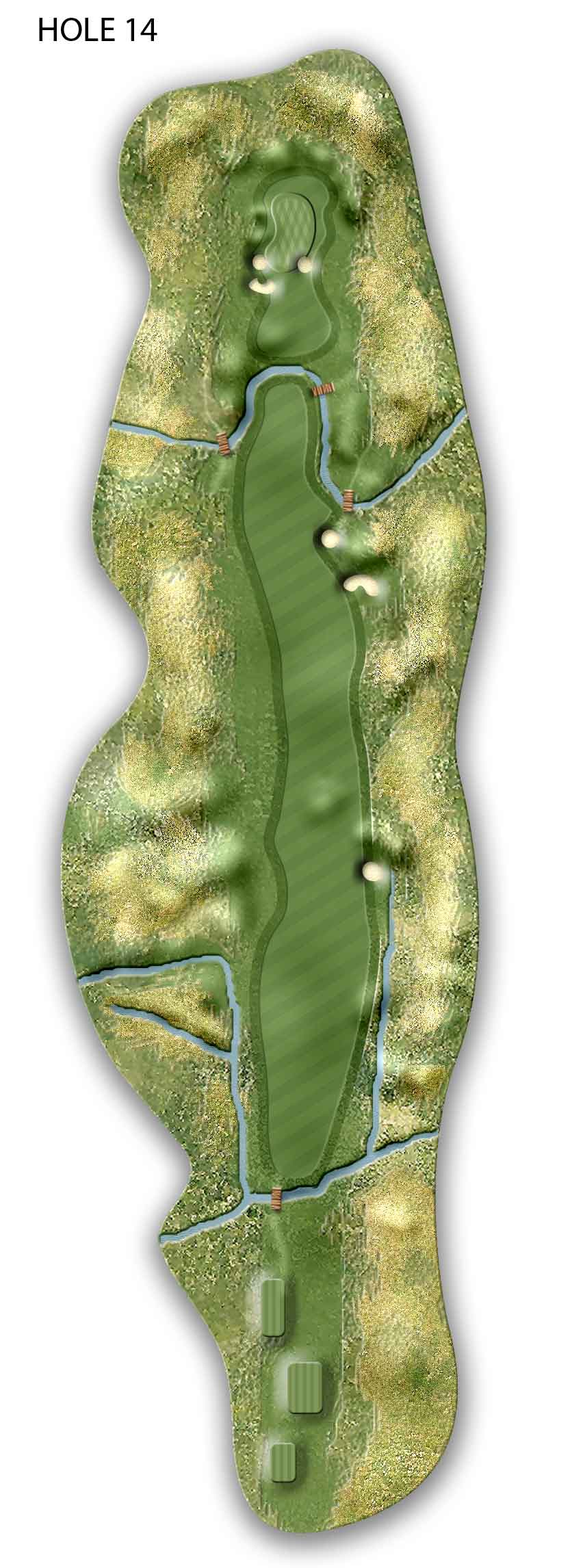 Illustrated overhead map of Donegal Golf Course Hole 14