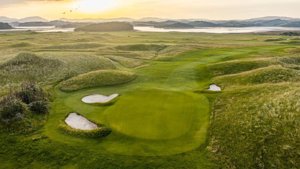 aerial view of donegal golf club course on a clear day with coastal scenery