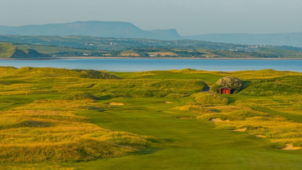 donegal golf club course landscape featuring a red bunker on a clear and sunny day