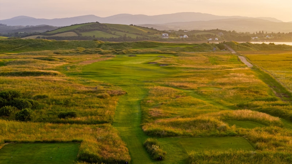 beautiful sunset over the bluestack mountains and donegal golf club course